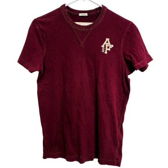 Men's Y2K Abercrombie & Fitch Logo Muscle Tee Maroon Shirt Size S Preppy - Picture 1 of 2